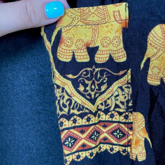 Harem Womens Pants Black Multi Elephant Lounge Boho Bohemian One Size - Picture 9 of 13